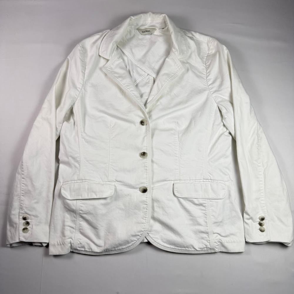 LL Bean Unconstructed Blazer Jacket Cotton Stretch Womens Large White 286366